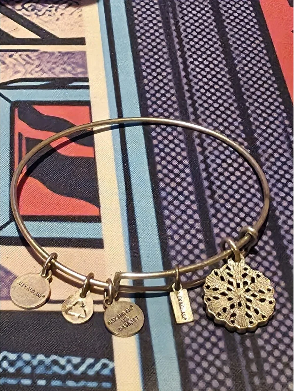 Alex and Ani 2016 Snowflake with blue stones adjustable bangle bracelet